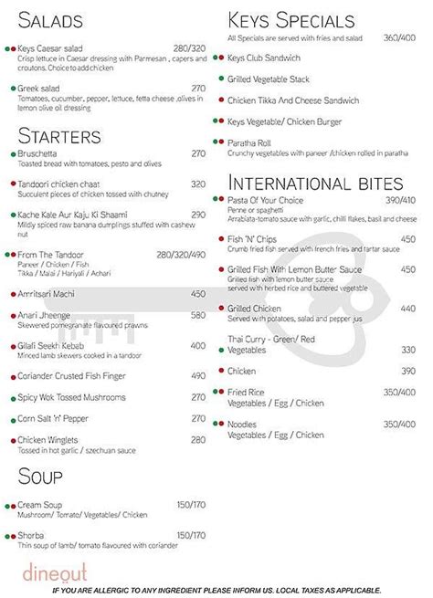 Menu of Keys Cafe, Pimpri, Pune | Dineout