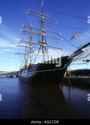 The RRS Discovery (Scott's Antarctic Expedition vessel) with the Tay Bridge behind, Dundee ...