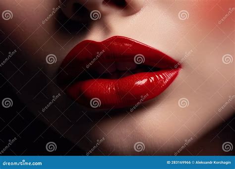 Woman Lips with Red Lipstick with Open Female Mouth Close-up. Beauty Concept. Generative AI ...