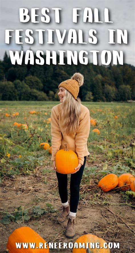 a woman in a field with pumpkins and the words best fall festivals in washington