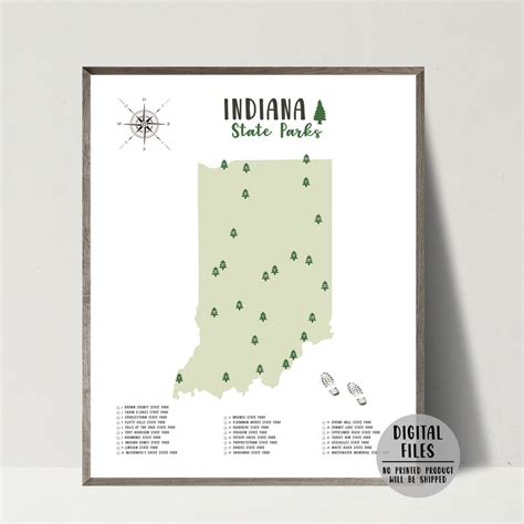 Indiana State Parks Map | Gift For Hiker | Indiana Map | Digital Print ...