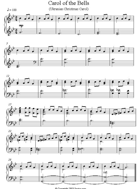 Carol of the Bells sheet music for Piano - 8notes.com