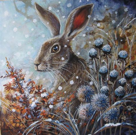 "Bronzed Flurry Hare" by Judith Yates #Winter #Snow | Rabbit illustration, Bunny art, Hare pictures