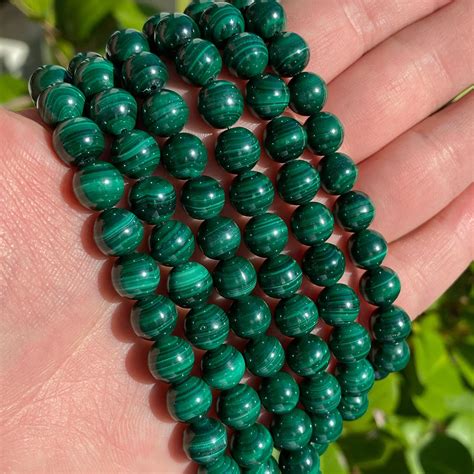 Green Malachite Beads | Round Natural Gemstone Beads | Sold by 7 Inch ...