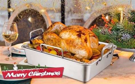 Large Turkey Roasting Pan with Rack, Joyfair 15.3 Inch Stainless Steel ...