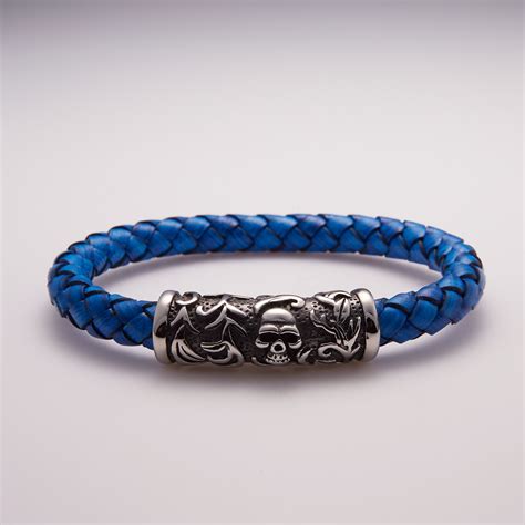 Leather Stainless Steel Skull Bracelet - Blackjack Jewelry - Touch of Modern