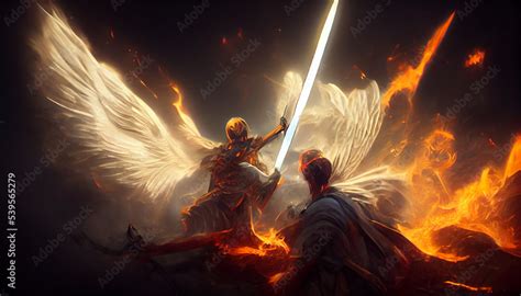 An angel fights with a demon. Eternal battle good vs evil. Inspired by Bible and Egyptian ...