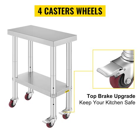 VEVOR Stainless Steel Work Table with Wheels 24 x 12 x 32 Inch Prep Table with 4 Casters Heavy ...