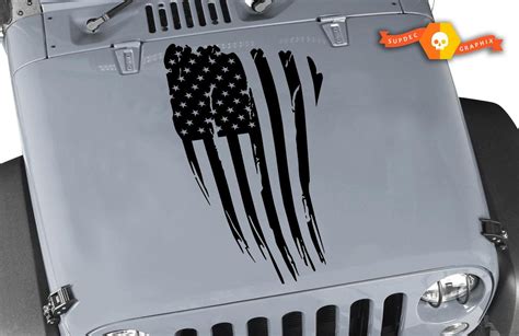 Jeep Hood American Flag Blackout Hood Vinyl Decal Distressed American Flag Any Colors Sticker JK ...