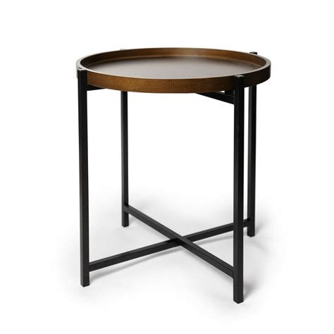 Mid-century Modern Round Side Table with Removable Wood Tray - Walmart ...