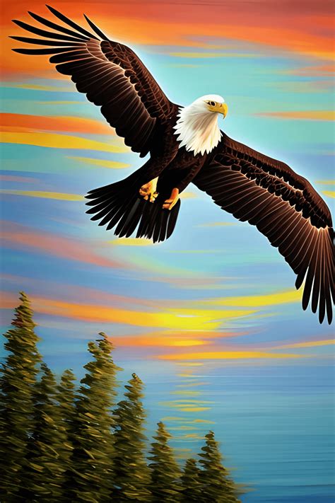 Beautiful Bald Eagle Flying at Sunset · Creative Fabrica