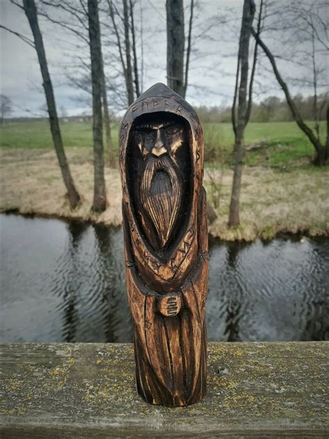 Old Norse Gods, Odin Statue, Wood Hand Carved | Handmade Viking Jewelry ...