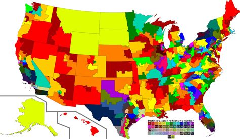 Map of the USA with each state split into its congressional districts ...