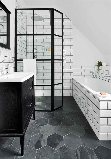 White Tile Dark Floor Bathroom | Floor Roma