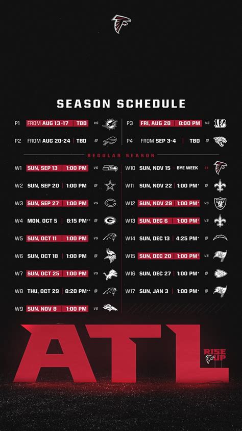 Printable Atlanta Falcons 2021 Schedule