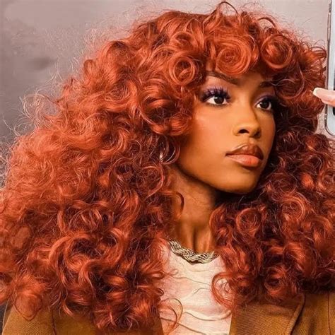 Ginger Short Curly Hair Ice Spice SZA Inspired Wig With Bangs Natural Synthetic Hair for Women ...