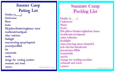 Packing List for Summer Camp - Eat Pray {Read} Love