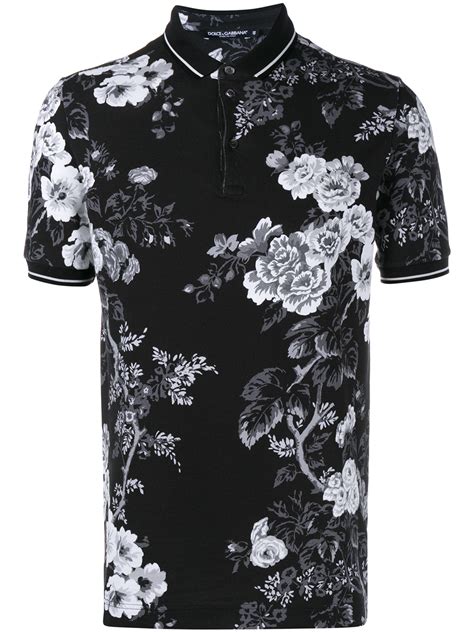 Lyst - Dolce & Gabbana Floral Print Polo Shirt in Black for Men