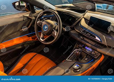 Interior of a Plug-in Hybrid Sports Car BMW I8 Roadster. Editorial ...