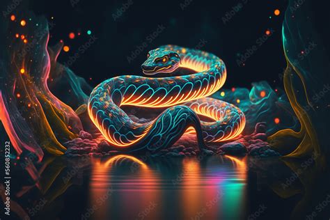 The Dream Creeper - Fantasy art depicting a Neon Snake Stock Illustration | Adobe Stock