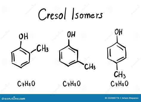 Isomers Of Cresol Molecule Formula Hand Drawn Imitation Vector ...