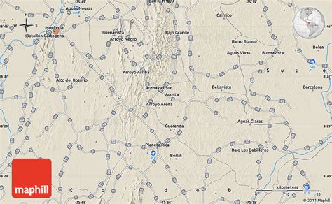 Shaded Relief Map of Montería