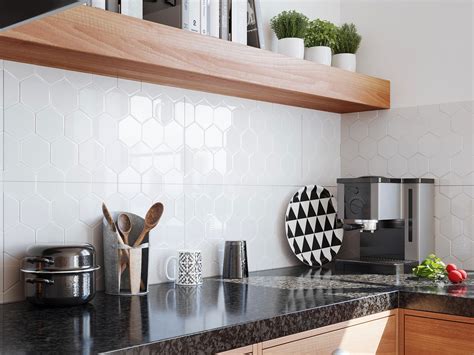 Hexagon Tile Kitchen, Kitchen Wall Tiles Modern, White Hexagon Tiles ...