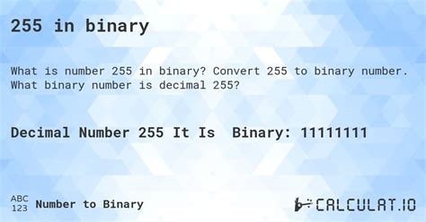 255 in binary - Calculatio