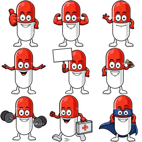 Capsule Pill Mascot Cartoon Vector Clipart - FriendlyStock