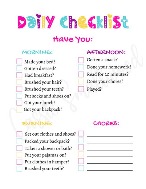 11 Daily Routine Charts And Checklists For Kids (Free Printable) - Cassie Smallwood Chore ...