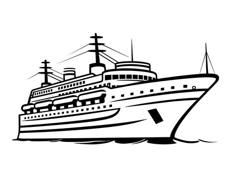 Cruise Ship Drawing To Color, Easy For Children - Coloring Page