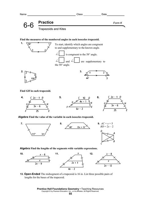 Properties Of Trapezoids Worksheet