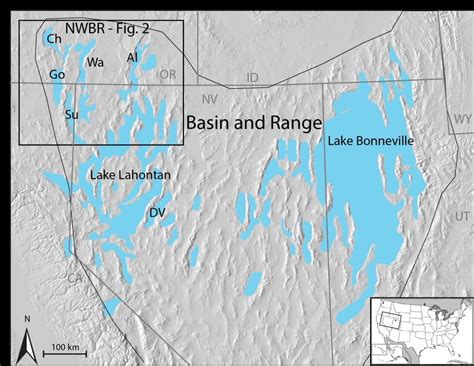 Overview map of the Basin and Range showing the distribution of lakes ...