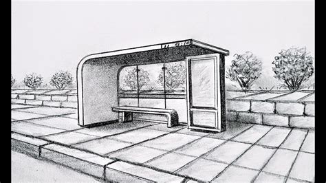 a drawing of a bench in the middle of a park