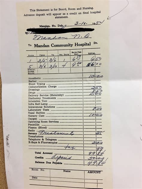 Baby delivery hospital bill from 1954 : r/mildlyinteresting