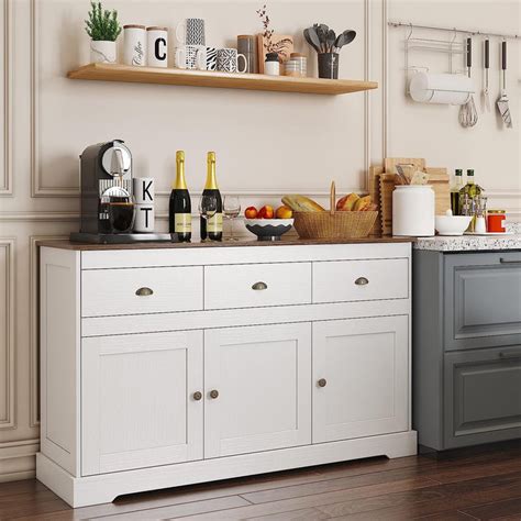 White Buffet Cabinet Storage Kitchen Cabinet Sideboard Farmhouse Buffe