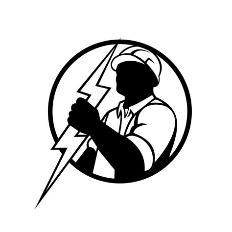 Electrician Holding Lightning Bolt Mascot Circle Black and White ...