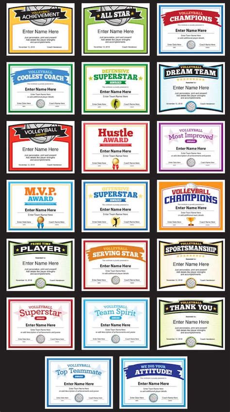 20 Elite Volleyball Certificates - Editable Templates (Cool!)