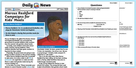 FREE! - Marcus Rashford Campaigns for Kids' Meals Daily News Story (ages