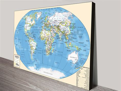 Blue World Map Canvas Picture Art Print Online Pictures Art Sydney