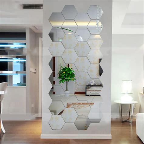 2018 espejos hexagonales 3D calientes pegatinas de pared decoración del hogar sala de estar DIY ...