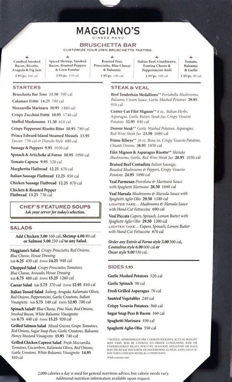 Menu at Maggiano's Little Italy pub & bar, Skokie