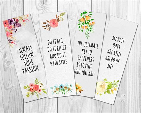 Motivational Bookmarks Template, Quote Bookmarks, Printable Bookmarks Set, Motivational Quotes ...