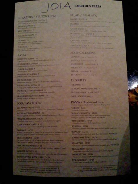 Joia Fabulous Pizza & Martini Lounge Menu - Urbanspoon/Zomato