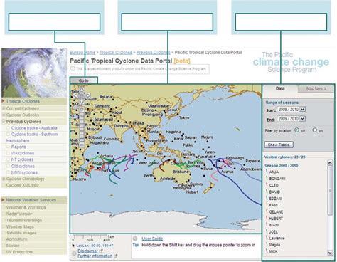 Initial view of the Pacific Tropical Cyclone Data Portal. | Download ...