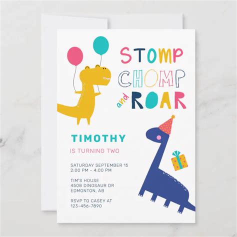 Cute Dinosaur Birthday Colorful Party Boys Invitation | Zazzle