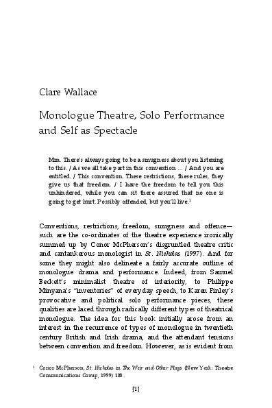 (PDF) "Monologue Theatre, Solo Performance and Self as Spectacle.” | Clare Wallace - Academia.edu