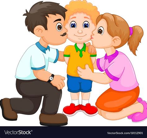 vector illustration of handsome boy cartoon kissed by father and mother ...