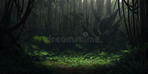 Dark scary jungle in night stock illustration. Illustration of scary - 274356215