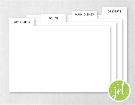 Editable Recipe Card Dividers 4x6 and 5x7 Recipe Card - Etsy Canada in ...